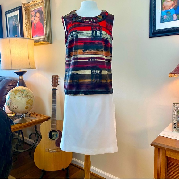 Kasper Multicolor Top and White Skirt Set - Picture 1 of 10